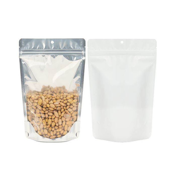 Doypack à fermeture Zip dos blanc 150x90x230 mm avec trou de suspension - 100 pièces