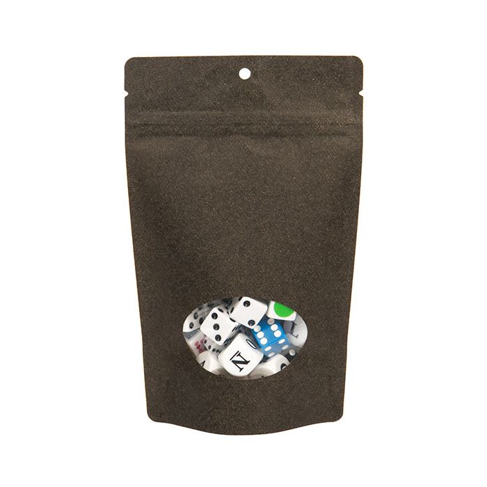 Stand Up Pouches Kraft Black with oval Window 130x80x205mm with hanghole | 113 grams 
