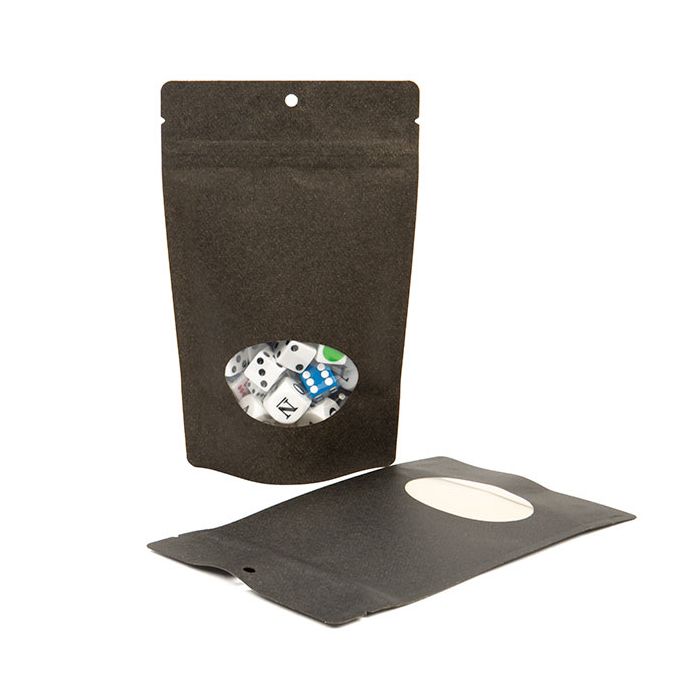 Doypack en papier kraft noir avec fenêtre ovale 130x80x205 mm Trou Suspension Rond ( 113 g) - 100 pièces