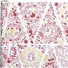 Papier cadeau, or, rouge, blanc, Sapins de Noël, L: 50 cm, 80 gr, 3 m/ 1 rouleau [HOB-191960]
