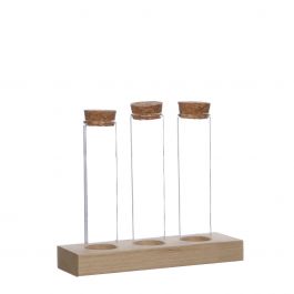 Glass tubes Ø3cm 3 tubes on wooden board (12 pcs.) [IFS-29148]
