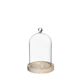 Cloche en verre avec bouton en verre avec base en bois Ø12 h.18 cm (1 pc) [IFS-29313]