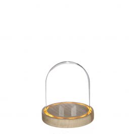 Glass LED jar with wooden base Ø12cm (1 pcs.) [IFS-29492]