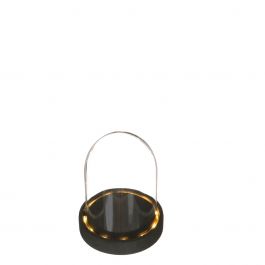 Glass LED jar Ø10cm with black wooden base (1 pcs.) [IFS-29598]