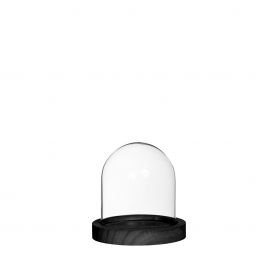 Glass bell jar with black wooden base Ø10cm H.10 cm (1 pcs.) [IFS-29821]