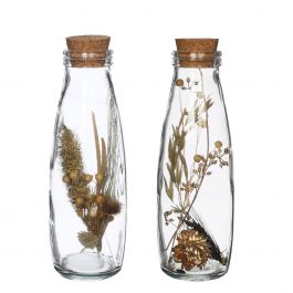 Milk bottle with several dried flowers natural 21cm high (6 pcs.) [IFS-30392]