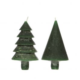 Candle set 2 trees dark green 12cm high (1 set, 6pcs) [IFS-32150]