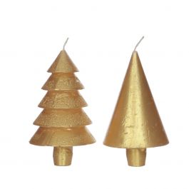 Candle set 2 trees gold 12cm high (1 set, 6pcs) [IFS-32159]