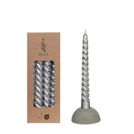 Candles twisted silver 19cm high (4 pcs.) [IFS-32234]