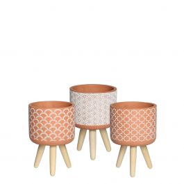 Plant pot Terra cement with wooden legs 18cm high (6 pcs.) [IFS-33004]