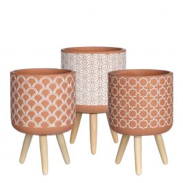 Plant pot Terra cement with wooden legs 21.5cm high (6 pcs.) [IFS-33005]