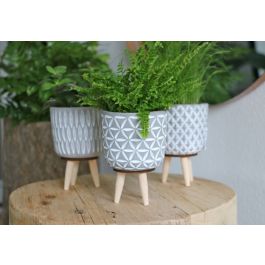Plant pot Cement with wooden legs 11cm high (6 pcs.) [IFS-33012]