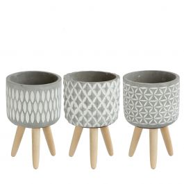 Plant pot Cement with wooden legs 18cm high (6 pcs.) [IFS-33014]