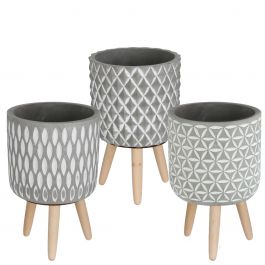 Plant pot Cement with wooden legs 21.5cm high (6 pcs.) [IFS-33015]