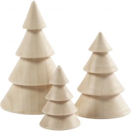 Sapin de Noël en Bois, H: 5+7.5+10 cm, P: 3.5+5.4+6.7 cm - 3 pcs