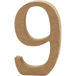 Chiffre: 9, H: 13 cm, épaisseur 2 cm, MDF - 1 pc