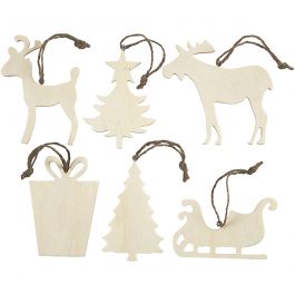 Ornement de Noël en Bois, taille 7-9 cm, épaisseur 4 mm - 6 pcs