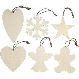 Ornement de Noël en Bois, taille 9-11 cm, épaisseur 4 mm - 6 pcs