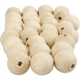 Perle de bois, P: 25 mm, trou taille 4.5 mm - 100 pcs