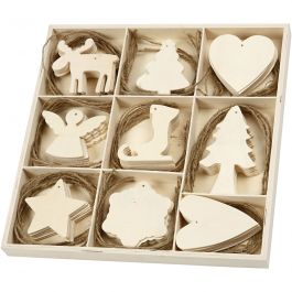 Ornement en bois: Noël, taille 7-8 cm, épaisseur 3 mm - 72 pcs