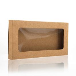 Boite en papier kraft à fenêtre avec feuille PET insérée 70 x 14 x 138 mm - 25 Pièces