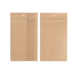 Sachet ZIP en kraft avec fenêtre verticale 10.2x16.5 cm (100 pièces) [HZBV5K]