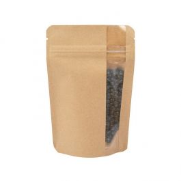 Doypack en kraft avec fenêtre verticale 10.2x6x15.2 cm (100 pièces) [ZBGV2K]
